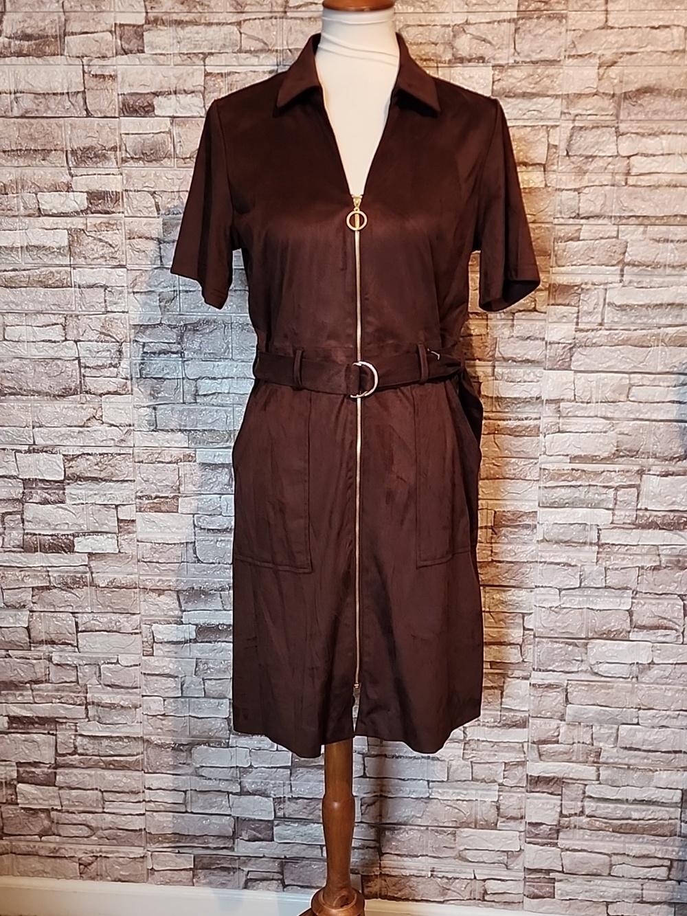 Nanette Lepore Full Zip Brown Belted Dress